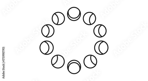 Circular Arrangement of Moon Phases on Black Backdrop for Visual Impact