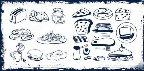 Hand drawing of europe food set isolated on white background