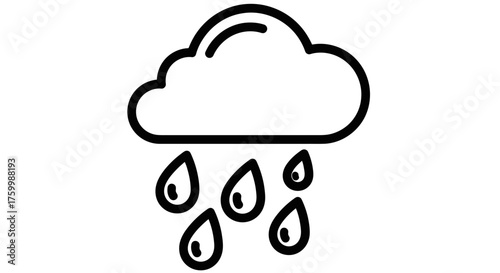 Cloud Icon with Rain Drops Symbolizing Inclement Weather and Atmospheric Phenomena