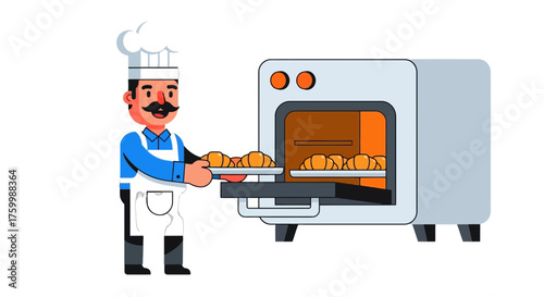 Chef Baking Croissants In The Oven For A Delicious And Delightful Breakfast