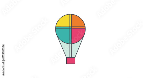 Colorful Air Balloon Icon on Black, Emblem Representing Exploration and Imagination
