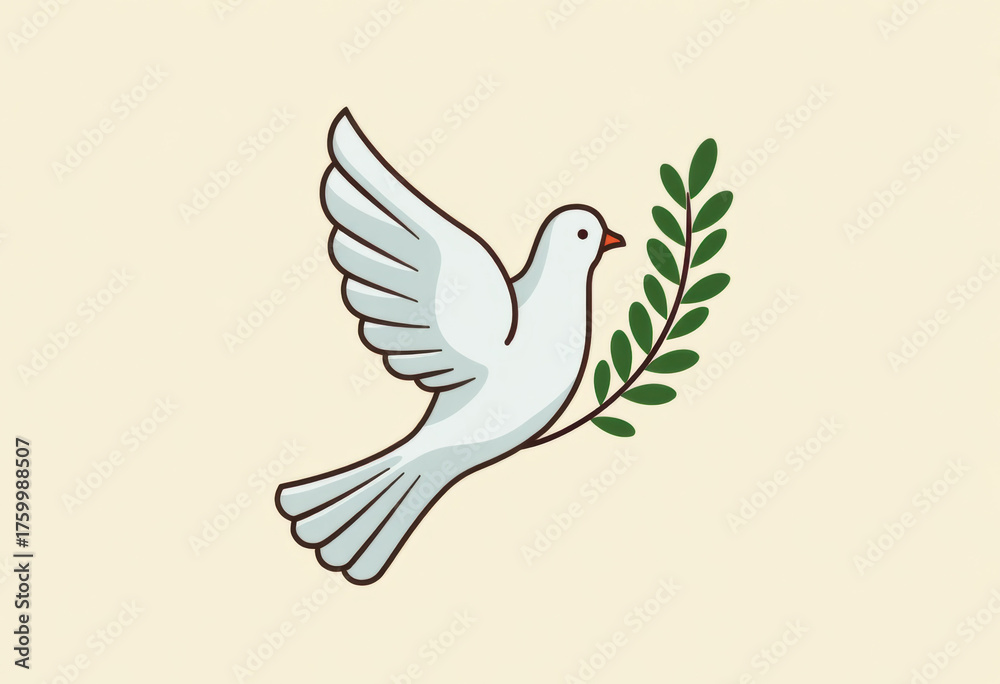 Obraz premium Dove holding an olive branch in flat design, symbolizing peace and harmony