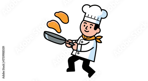 Chef Flipping Pancakes: A Cheerful Cartoon Illustration on a Dark Background