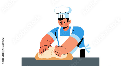 Chef Kneading Dough: An Illustration Depicting Bread Making for Food Lovers