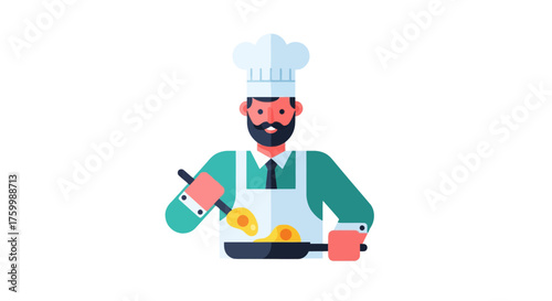 Chef Preparing Freshly Cooked Eggs In Pan, Culinary Professional, Delicious Breakfast