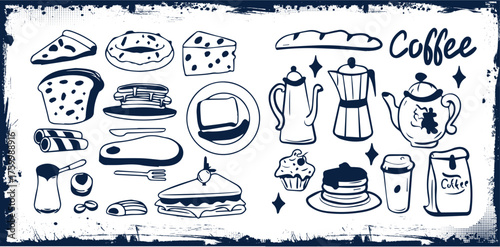 Hand drawing of europe food set isolated on white background