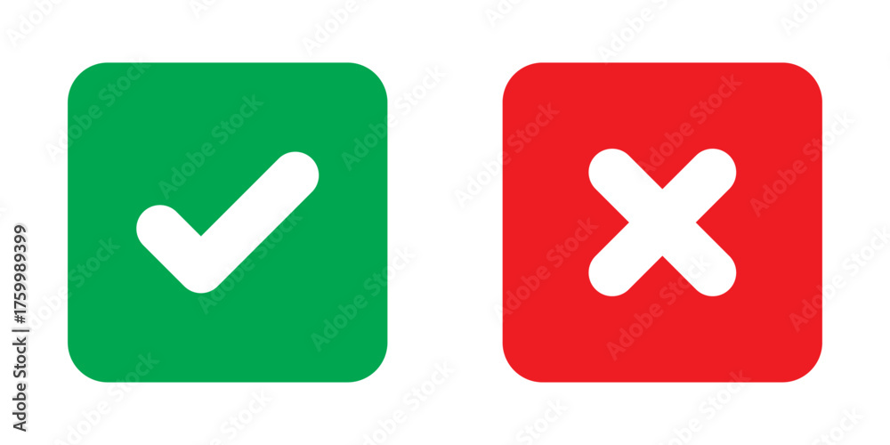 Obraz premium Check box tick mark icon set button correct right wrong buttons or yes or no checkmark red cross green tick vector illustration, PNG transparent background