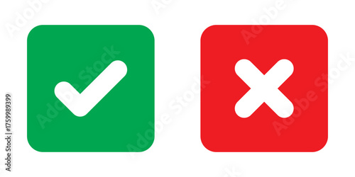 Check box tick mark icon set button correct right wrong buttons or yes or no checkmark red cross green tick vector illustration, PNG transparent background