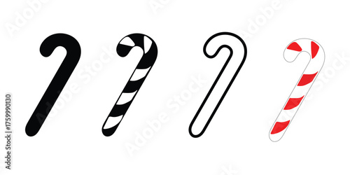 Candy Cane Quartet: A delightful arrangement of candy canes, showcasing variations in color, style, and outline to bring out the holiday cheer