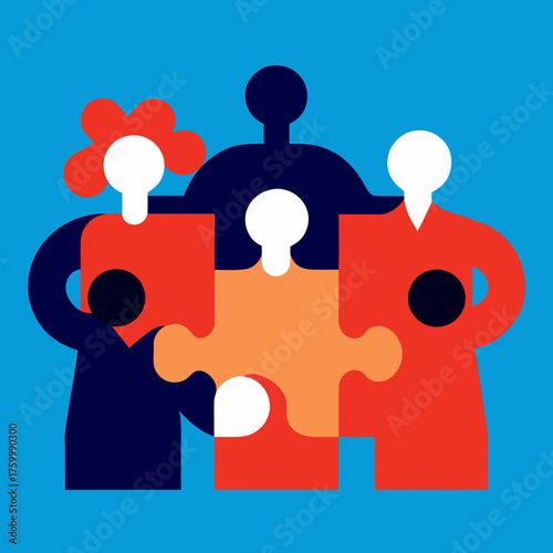 Diverse teamwork holding puzzle pieces together collaboration vector illustration