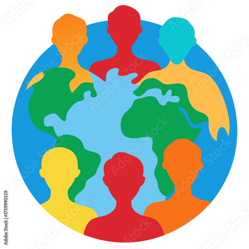Inclusion diversity human silhouettes around globe illustration vector illustration