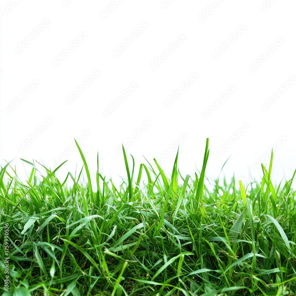 Fototapeta premium Close-up of vibrant green grass against a pure white background