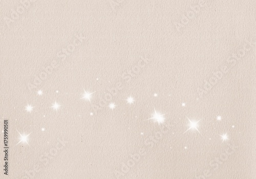 Minimalist beige paper texture background with glowing starlight bokeh, aesthetic craft paper surface with sparkles for festive invitation or mockup