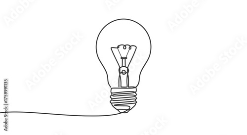 Conceptual Outline Of A Singular Light Bulb, Symbolic Of Bright Ideas and Innovation