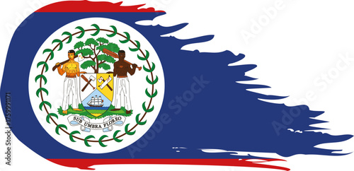 Belize comet flag fly, grunge brush vector