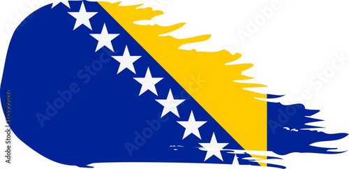 Bosnia and Herzegovina comet flag fly, grunge brush vector