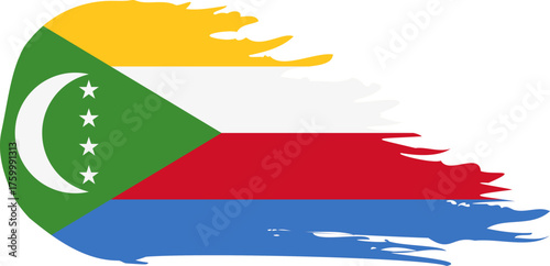 Comoros comet flag fly, grunge brush vector