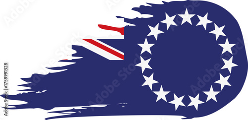 Cook Islands comet flag fly, grunge brush vector