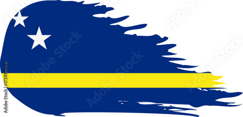 Curacao comet flag fly, grunge brush vector