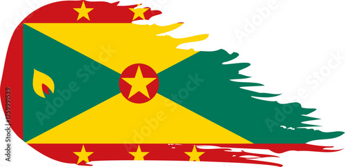 Grenada comet flag fly, grunge brush vector