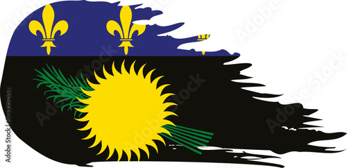 Guadeloupe black comet flag fly, grunge brush vector