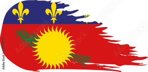 Guadeloupe red comet flag fly, grunge brush vector