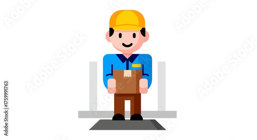 Delivery Worker Holding A Package on a Platform, Representing Courier Services