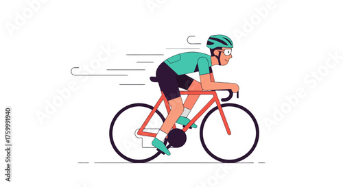 Cyclist In Motion Riding Bicycle Against Black Backdrop Minimalistic Style Design Image