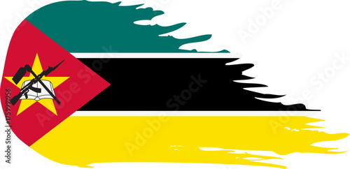 Mozambique comet flag fly, grunge brush vector
