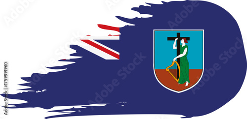 Montserrat comet flag fly, grunge brush vector