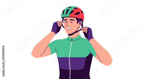 Cyclist Preparing For Ride, Putting On Helmet, Ready For Outdoor Adventure and Exercise