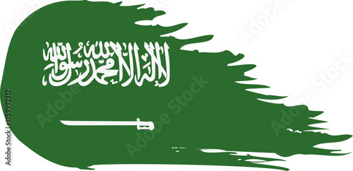 Saudi Arabia comet flag fly, grunge brush vector