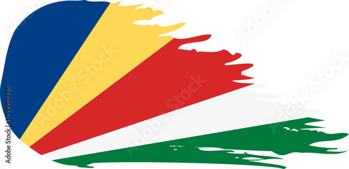 Seychelles comet flag fly, grunge brush vector