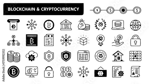 Mega collection of blockchain and cryptocurrency vector icons 