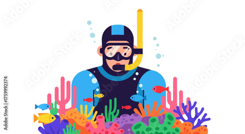 Diver Explores Underwater World With Colorful Corals and Diverse Fish Species Present