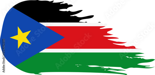 South Sudan comet flag fly, grunge brush vector