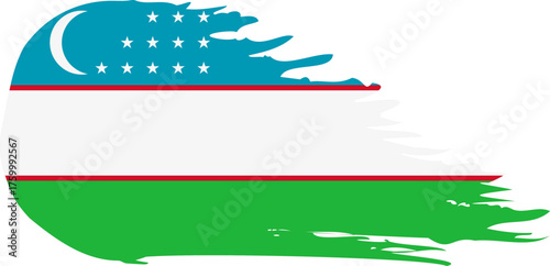 Uzbekistan comet flag fly, grunge brush vector
