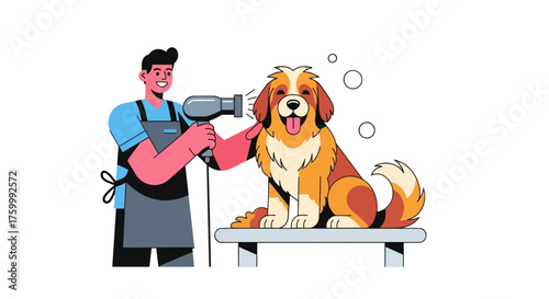Dog Groomer Offering Professional Service with a Happy Customer at a Pet Care Salon