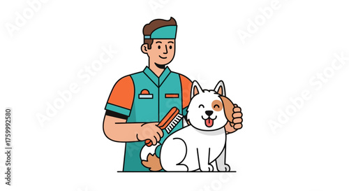 Dog Groomer Brushing Adorable Puppy: Pet Care, Grooming, and Veterinary Services