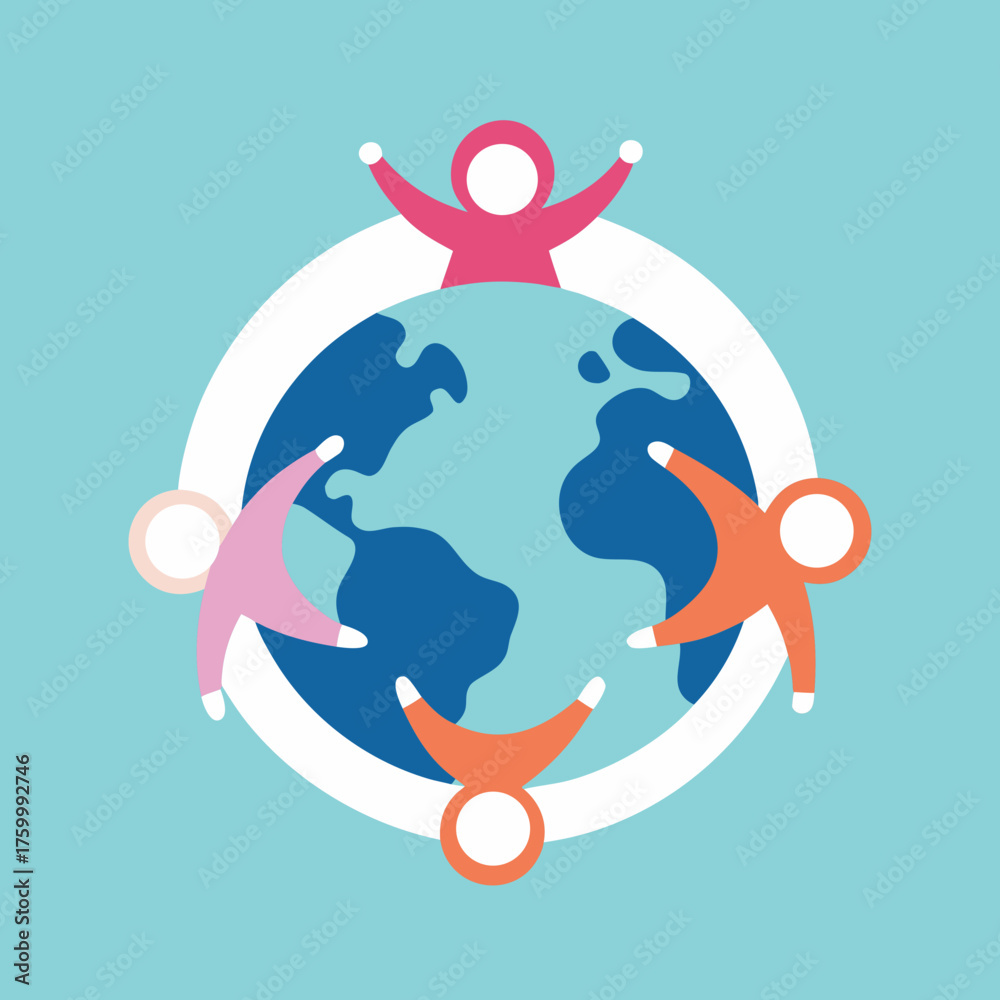 Naklejka premium Belonging theme people circle around globe clean modern vector illustration