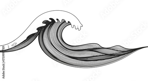 Dramatic Monochrome Ocean Wave Artwork Against a Deep Black Background Design
