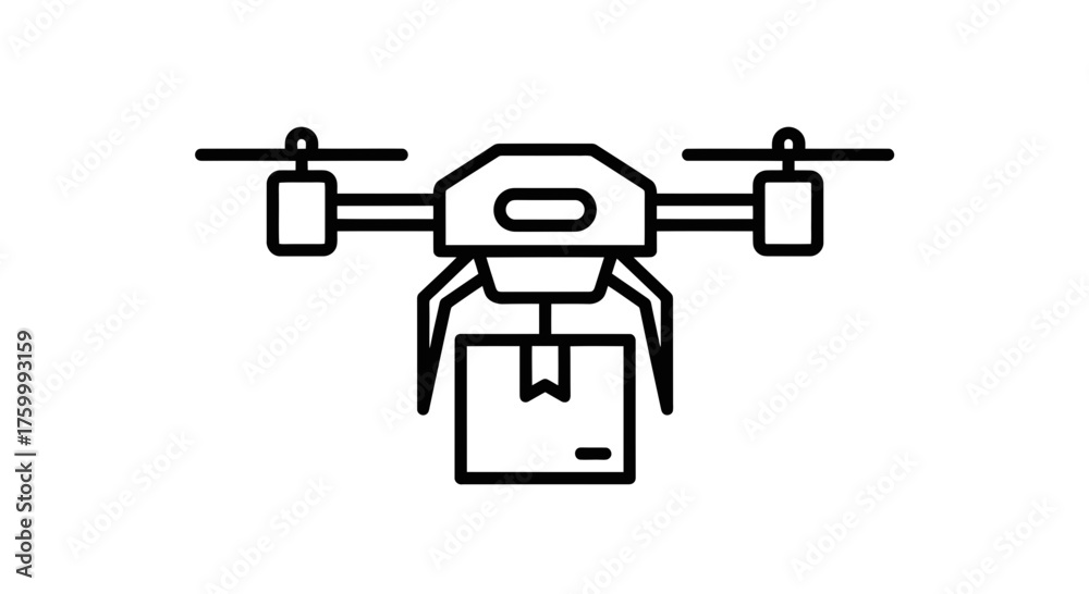Fototapeta premium Drone Delivering Package Icon Outlined Against a Black Backdrop Depicting Delivery Solution
