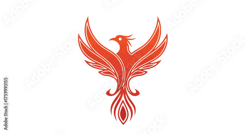 Fiery Phoenix Rising Boldly Against a Deep Black Backdrop with Powerful Wingspan