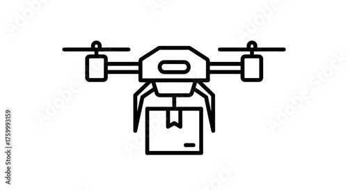 Drone Delivering Package Icon Outlined Against a Black Backdrop Depicting Delivery Solution