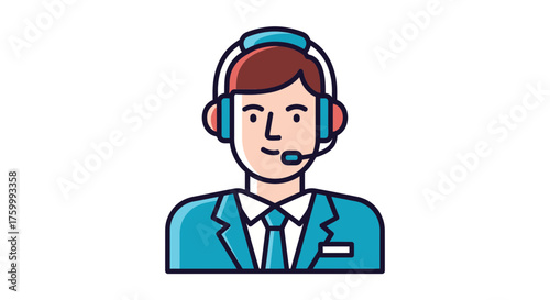 Friendly Support Agent Icon Wearing Headset Is A Concept About Customer Service