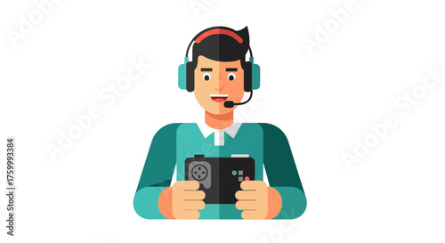 Gamer Enthusiast Engrossed In Virtual Gaming Experience, Headset and Controller