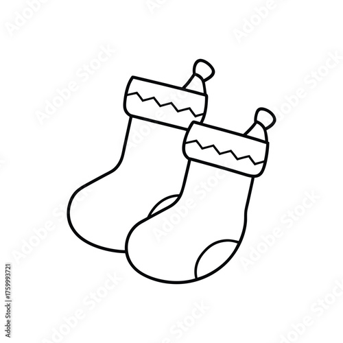Christmas socks pair line art vector illustration