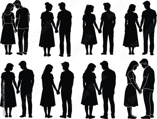 Couple Silhouette Holding Hands Vector Set Design .