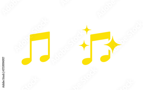 Yellow musical notes with sparkling stars isolated on transparent background