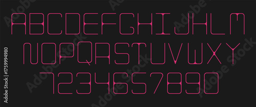 alphabet and numbers, line minimalistic font set numbers from 0 to 9 English letters. abstract geometric shapes, vector trendy elements design made of squares, numbers for card, invitation

